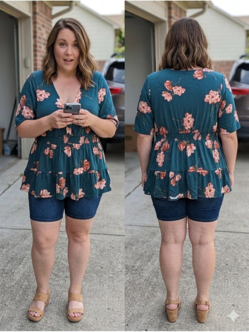Torrid Shirt 2 2X Green Floral Tie Front Babydoll Blouse Super Soft Jersey Top